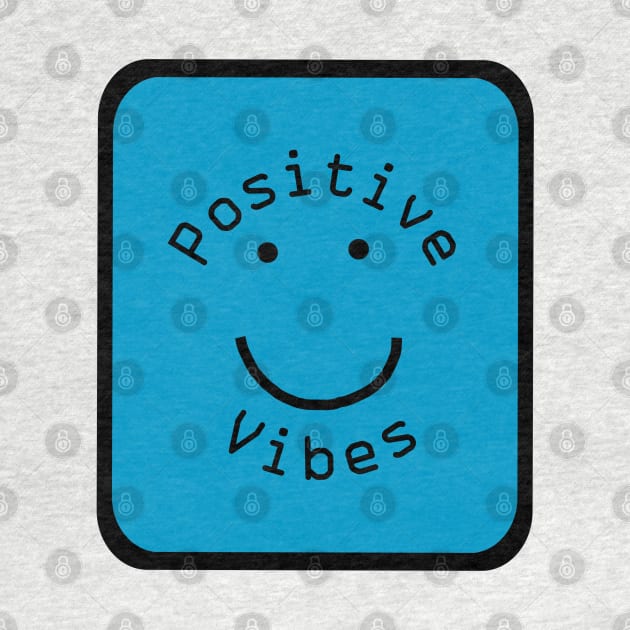 Positivity Vibes Smiley Face Sign Teal Blue by ellenhenryart